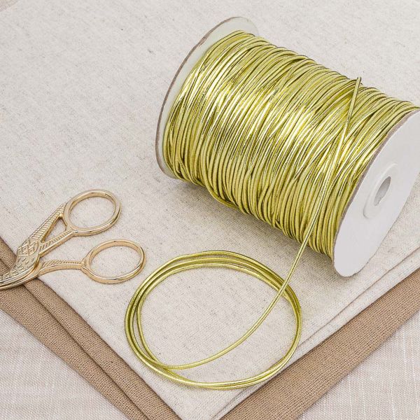 Резинка шляпная (шнур эластичный) ⌀2.0 мм / 100 метров, 0370-6200, металлиз., светлое золото