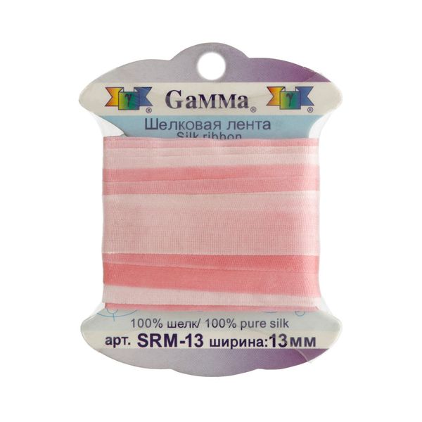 Лента (тесьма) шелковая 13.0 мм / 9.1±0.5 метров, M005 св.розовый/розовый, Gamma SRM-13