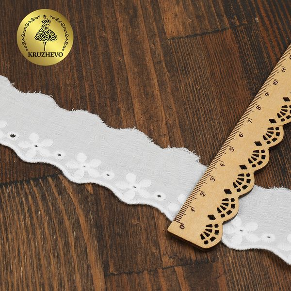 Кружево шитьё хлопок Kruzhevo 35 мм, TBY.0378, 01 белый, 13.71м