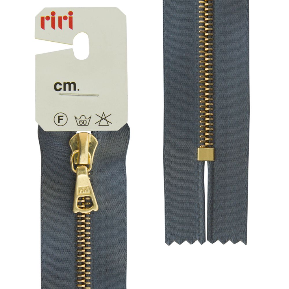 Молния металл RIRI Т4 (4 мм) Gold, н/раз., атлас. тесьма, 16 см, цв. тесьмы 2121, серый стальной, упак. 5 шт /TOS/