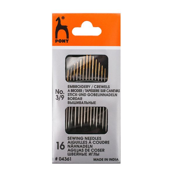 Иглы ручные для вышивания, с золотым ушком №3-9, 16 шт, Pony