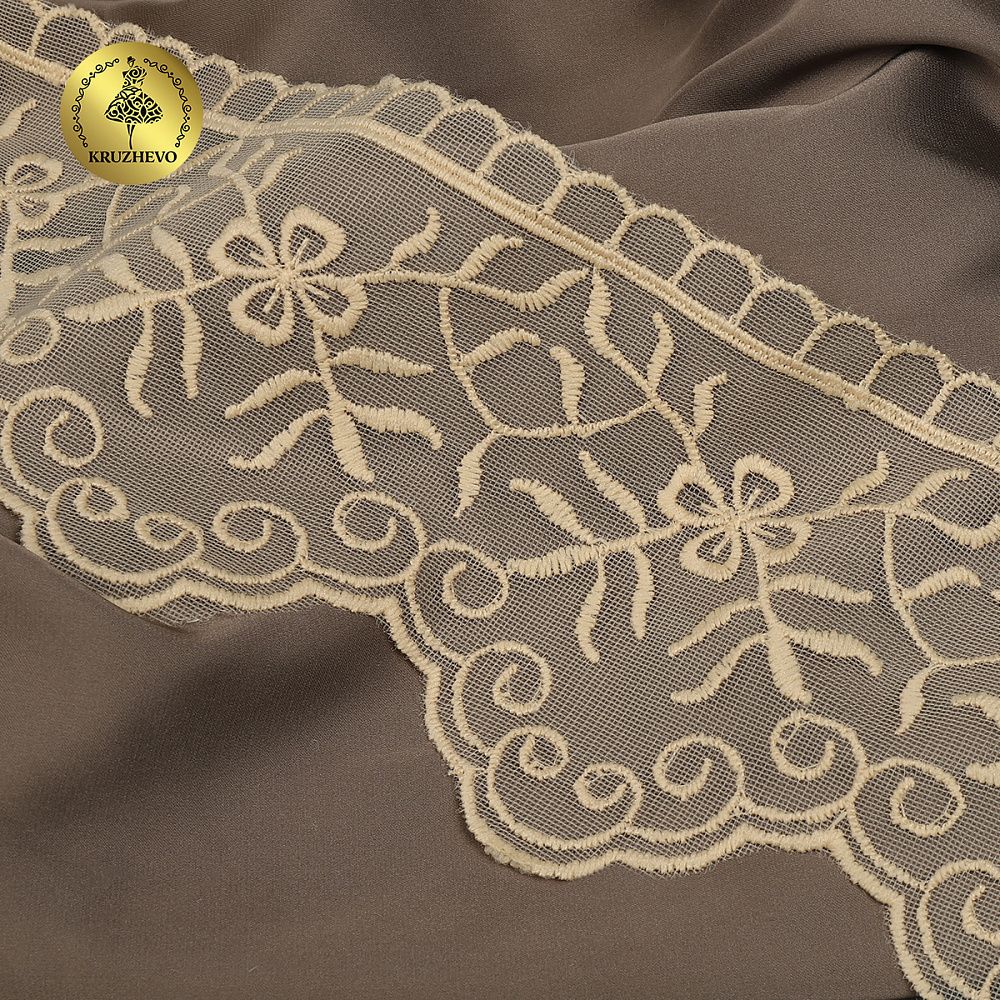 Кружево на сетке широкое 110 мм, 40485, цв.N6115 бежевый уп.13.7м, Kruzhevo