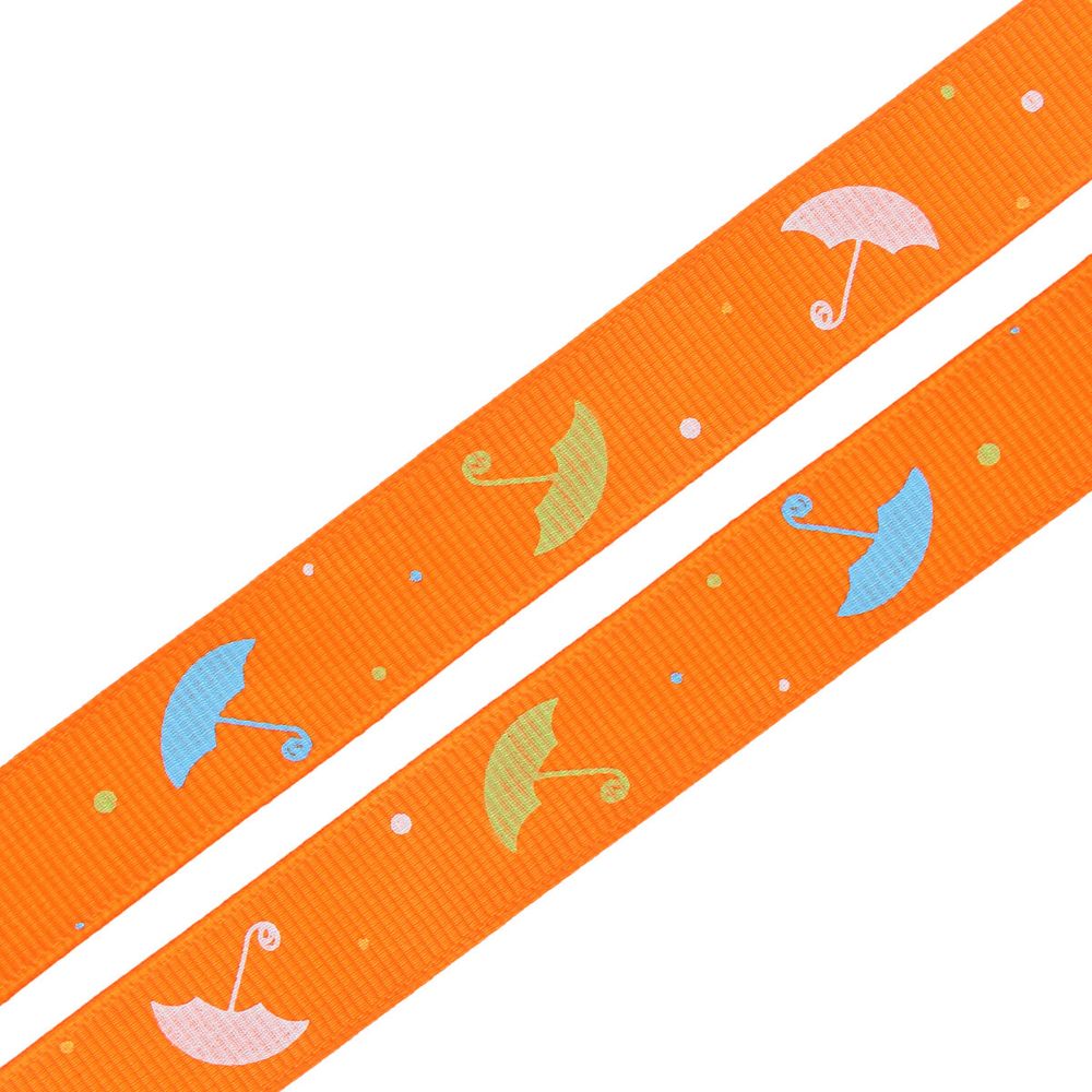 Лента репсовая (в рубчик) Зонтики, 15 мм, 3м, оранжевый