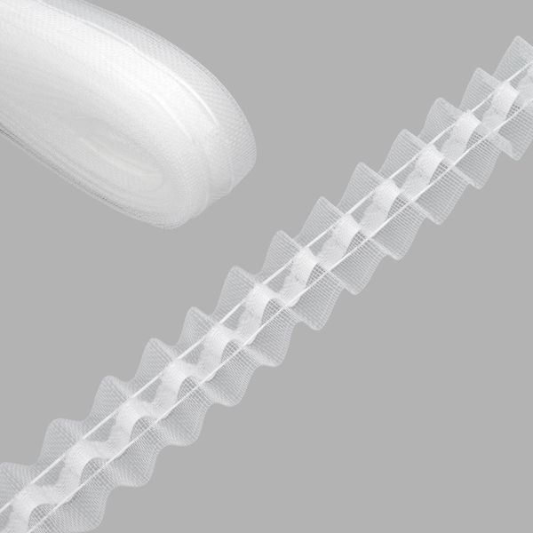 Лента (тесьма) шторная: сборка параллельная (нефиксированная) 25 мм / 10 метров, (1 ряд петель, 2 шнура), прозрачный, 251-О