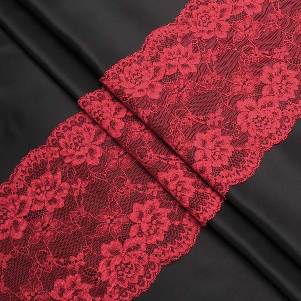 Кружево бельевое эластичное 180 мм / 3.4 метра, цвет красный