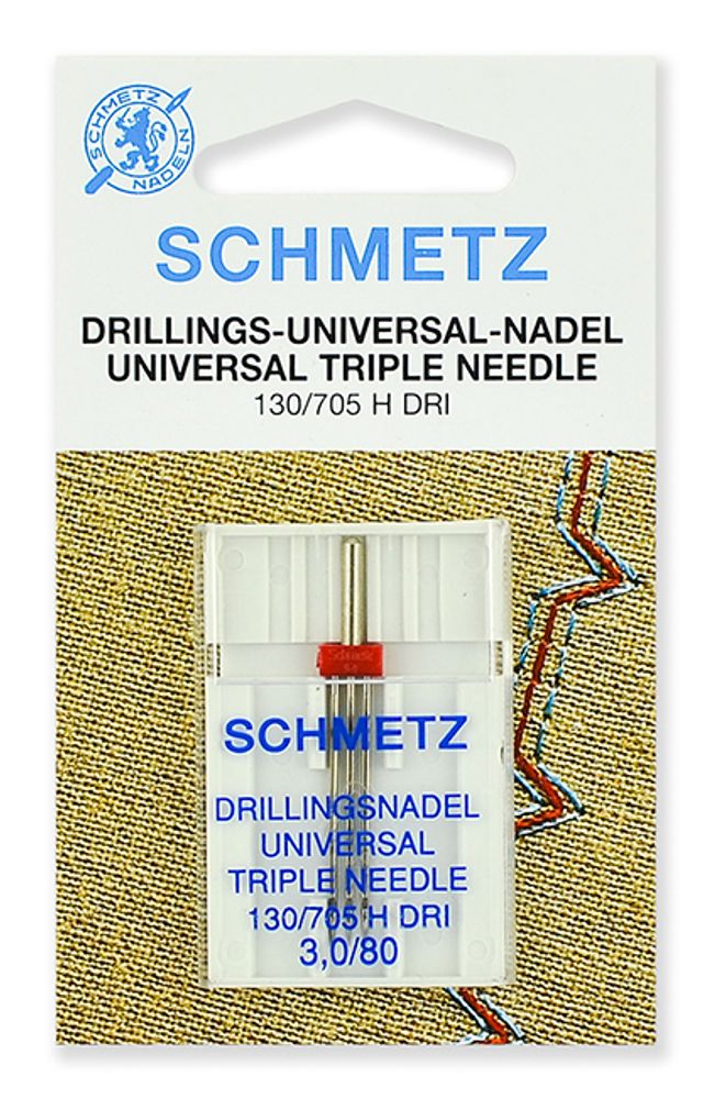Иглы для швейных машин тройные Schmetz 130/705H DRI №80/3.0, уп. 1 игла