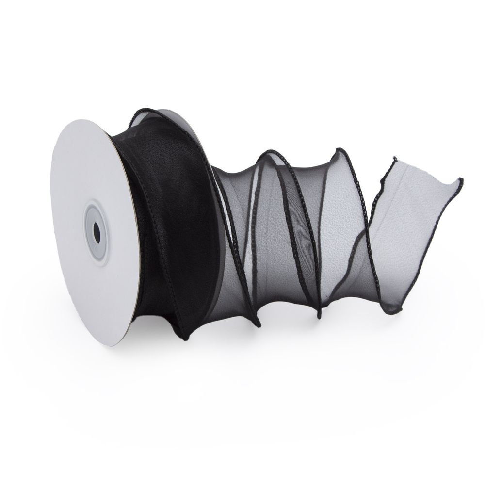 Лента декоративная с волнистым краем 38.0 мм / 18.29±1 метров, 100% органза, (09 черный)