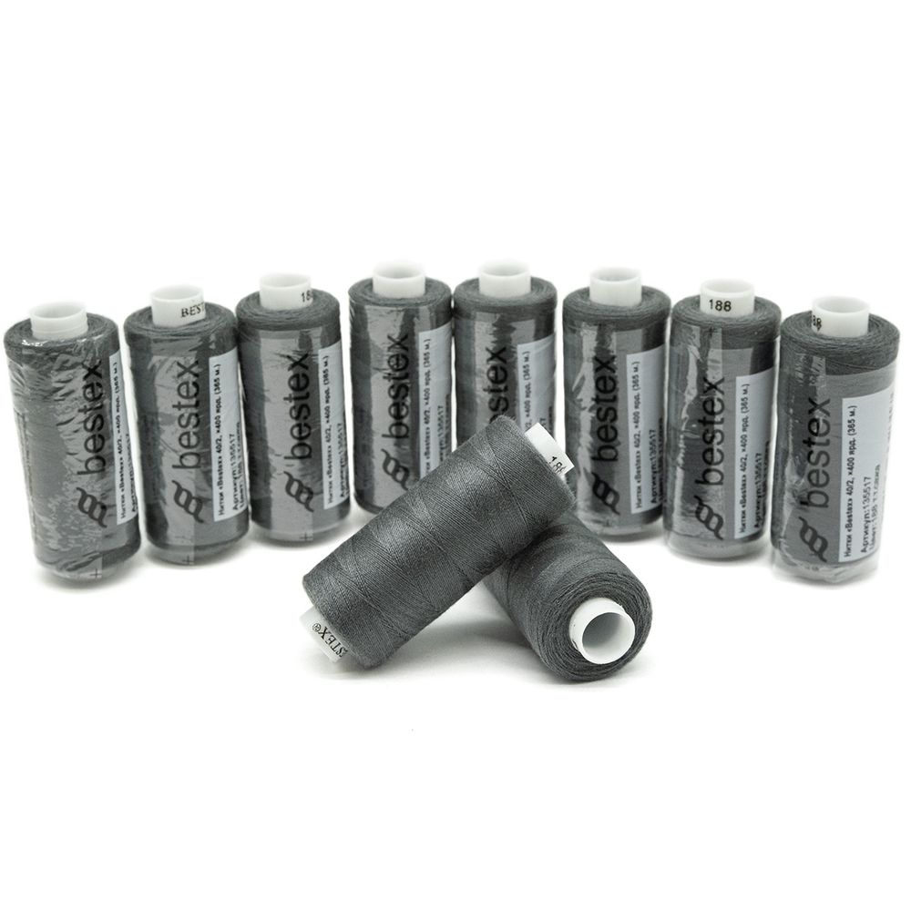 Нитки швейные бытовые Bestex 40/2, 365 м (400 ярд) / 10 кат., 188 темно-серый