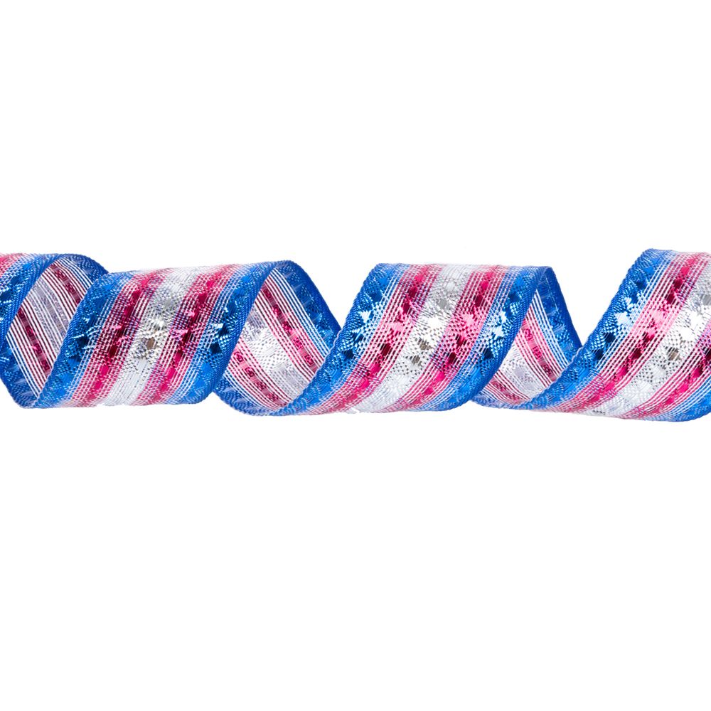Лента металлизированная Стрела 25±2 мм / 25±0.5 метров, под серебро-малиновый-синий / silver-crimson-d.blue, Blitz