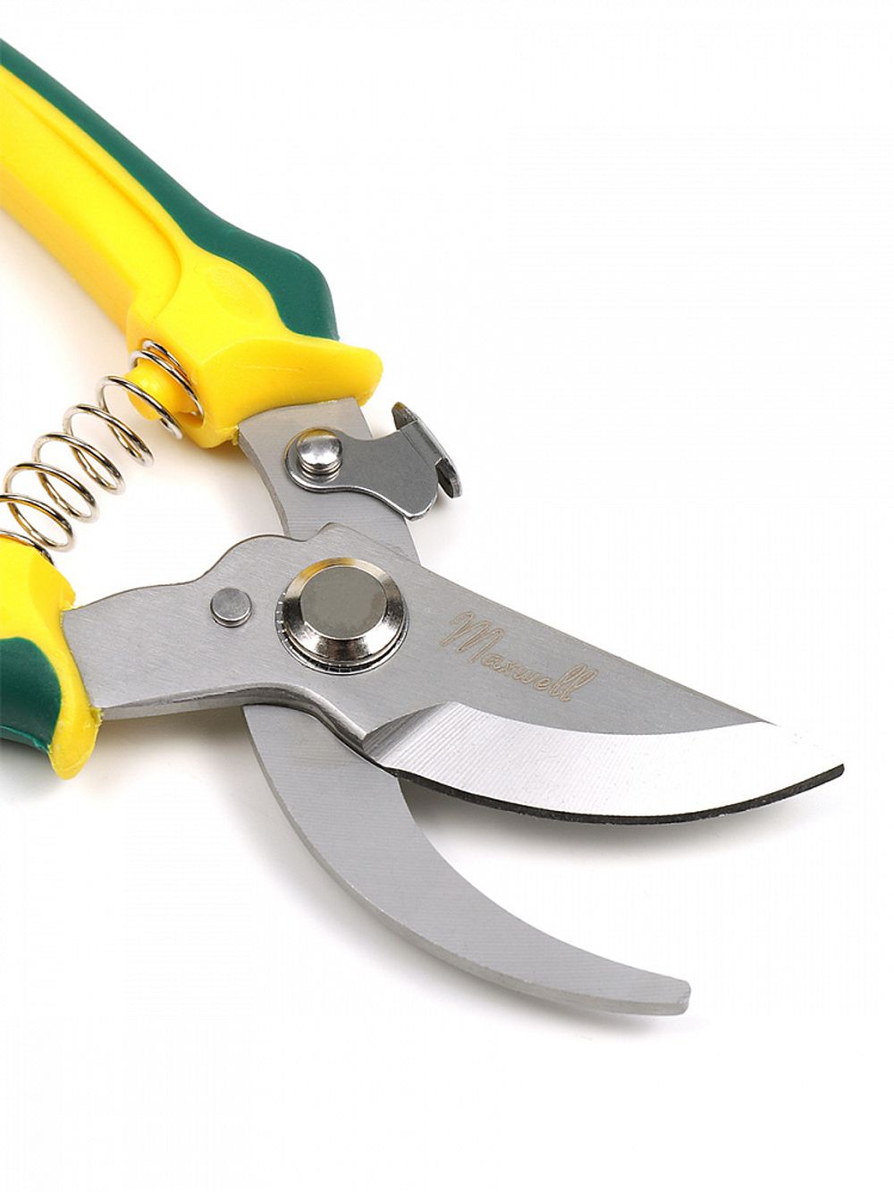 Секатор изогнутое лезвие 60/200 K6212 ручки желто-зеленый пластик, Maxwell Garden