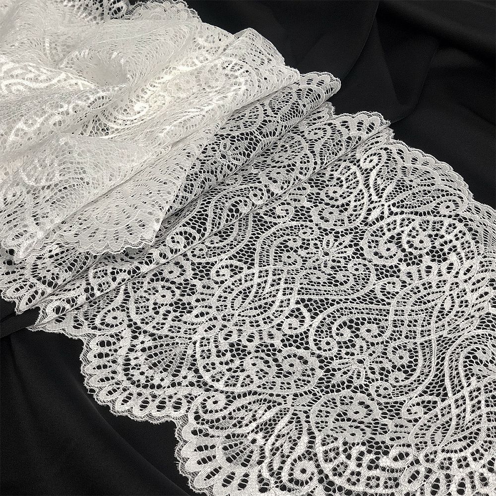 Кружево бельевое эластичное 240 мм / 25 м, 40992, цв.001 белый, Kruzhevo