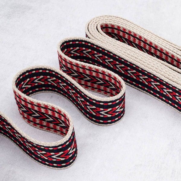 Стропа (ременная лента) 38 мм / 3 метра, [41.33 г/пог.м], с принтом, T0208 красный/т.синий/молочный, 3Al362