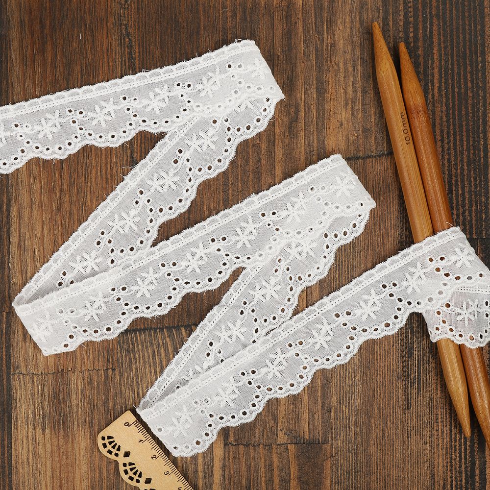 Кружево шитьё хлопок 30 мм / 13.71 метра, арт.9626, цв.01 белый