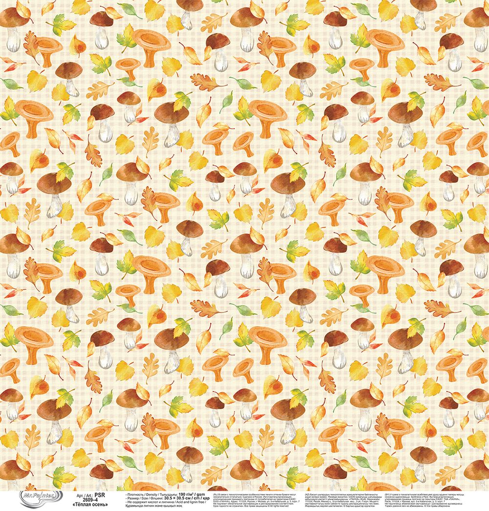 Бумага для скрапбукинга Теплая осень 190 г/м², 30.5х30.5 см, 10 шт, 4, Mr.Painter PSR 2609