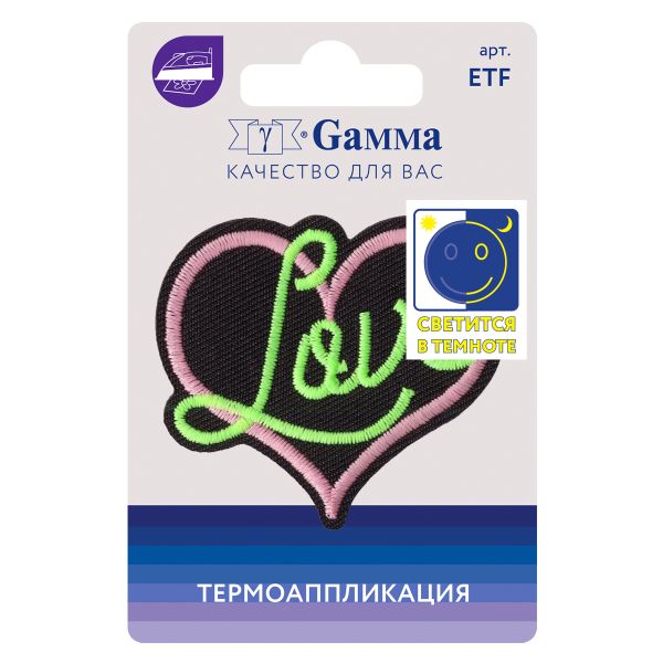 Термоаппликация №05, 1 шт, 02-511 Сердце love 5.6х5.1 см, Gamma ETF