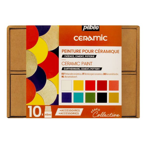 Набор красок Pebeo Ceramic Коллекция по керамике и металлу с аксессуарами 10 цв. 45 мл