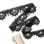 Кружево гипюр (плетёное) (матовое) 35 мм, с люверсами, черный, 13.72 м, S090716