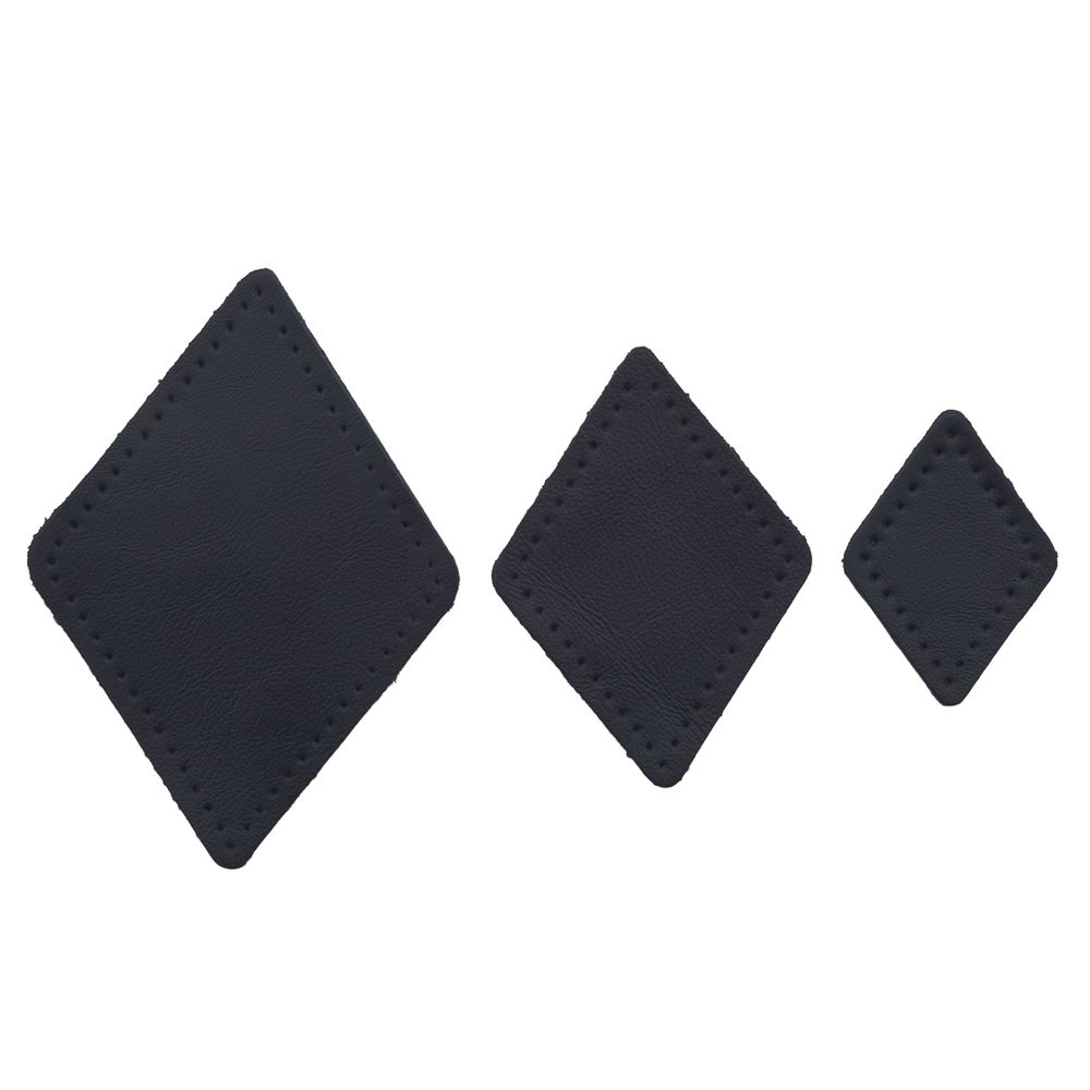 Набор заплаток пришивных из кожи, ромб 4х5,6см, 6х8,4см, 8х11,2см, с перфорацией, 3 шт (05 темно-синий), 9405