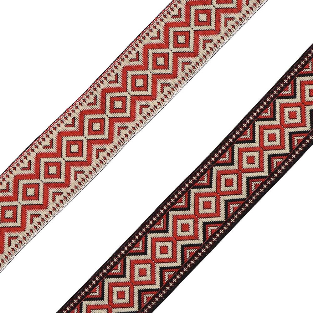 Лента (тесьма) жаккардовая 32.0 мм / 25 метров, рис.9496, черный/красный/белый, С1853Г17