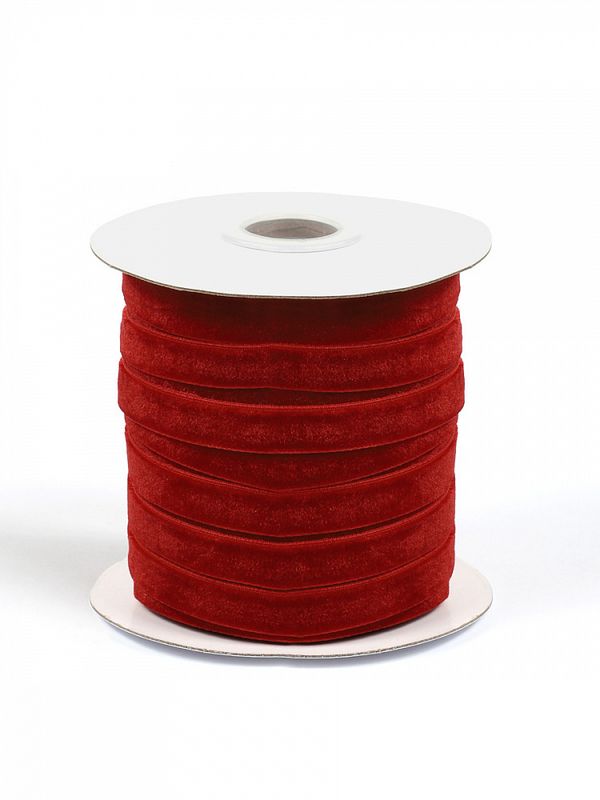 Лента бархатная (тесьма) 10 мм / 22.86±1 метра, TBY10VR42, нейлон, т.красный