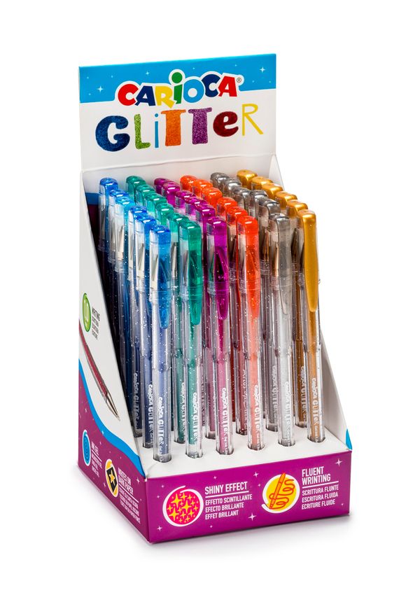 Ручка гелевая с блестками Glitter, в картонном дисплее 36шт ⌀1 мм, 1 мм, 36х6 цв, 42166 цвет чернил: ассорти, Carioca 42166