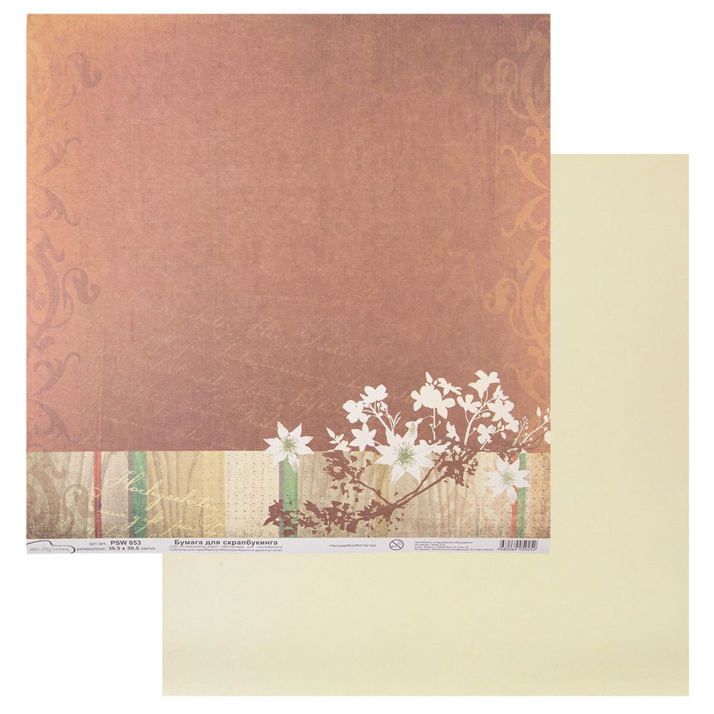 Бумага для скрапбукинга 180 гр/м², 30.5х30.5 см, 10 шт, (230)053 -Коричневый шарм, Mr.Painter PSW