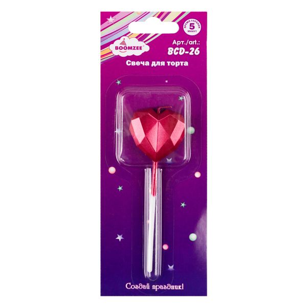 Свеча для торта Красное сердечко, 5.9 г, 12 шт, Boomzee BCD-26