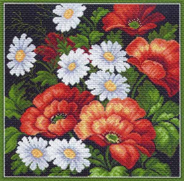 Набор для вышивания нитками Матренин Посад, Маки и ромашки 41х41 см