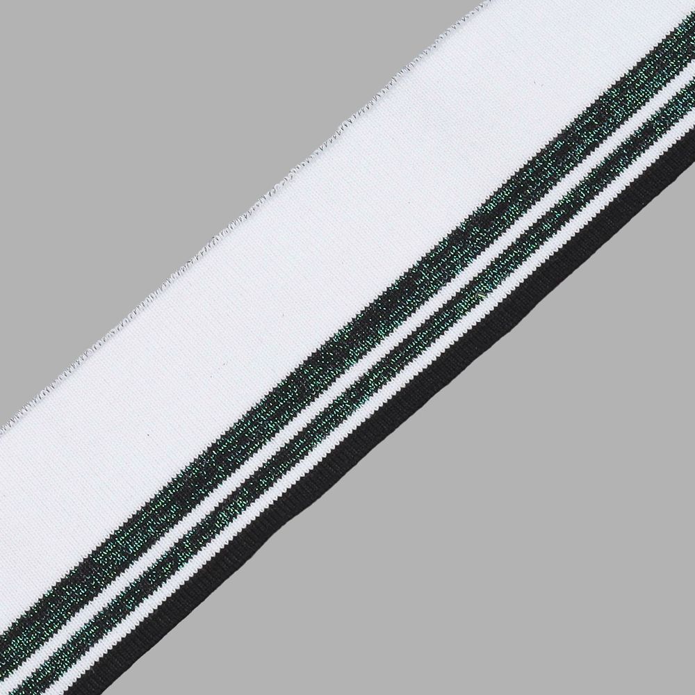 Подвяз (довяз) трикотажный с полосками люрекс 6 см / 1 метр, 1 белый/черный/зеленый, 3AR2872