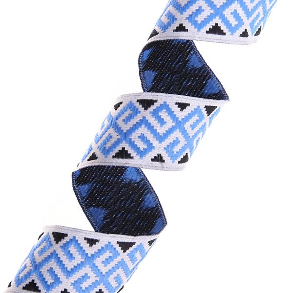 Лента (тесьма) жаккардовая 28.0 мм / 10±0.5 метров, Славянский орнамент, 28113 синий