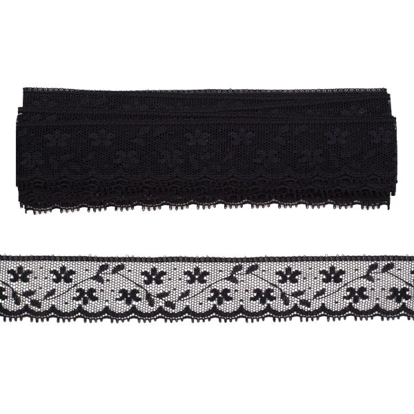Кружево на сетке 27 мм, 6,8 м, ±4 см, 0623-1266, черный