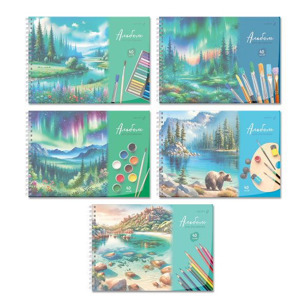 Альбом для рисования с пластик. обложкой 180 мкм, цветной титул лист 100 г/м², A4 29х20.5 см, 40 л. на гребне 5 шт, 01542 Волшебные моменты, Светоч А207