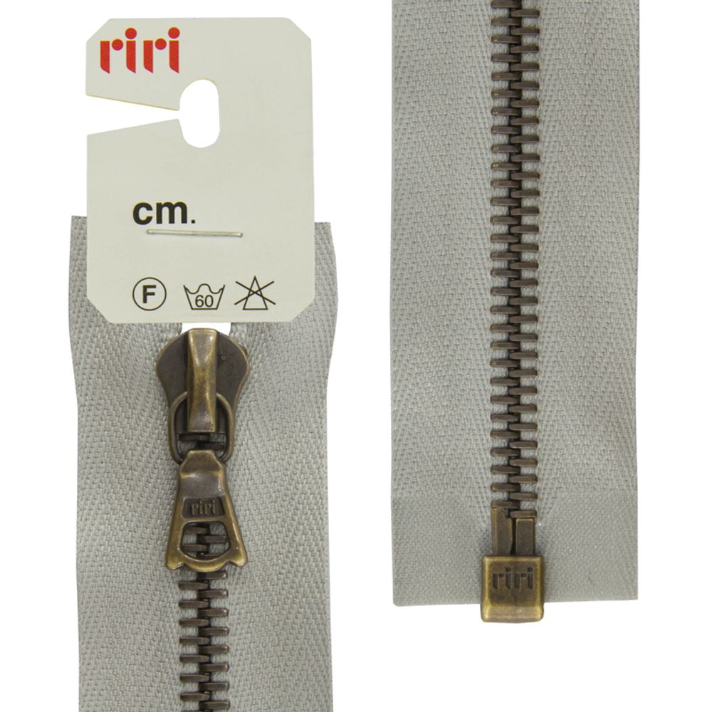Молния металлическая RIRI Т6 (6 мм) AM, слайд.Flash, 1 зам., разъем., 60 см, цв. тесьмы 2113, св.серый, упак. 5 шт