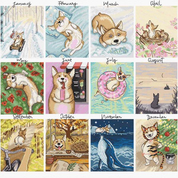 Набор для вышивания нитками LetiStitch L8086, Собачий календарь, 43х41 см