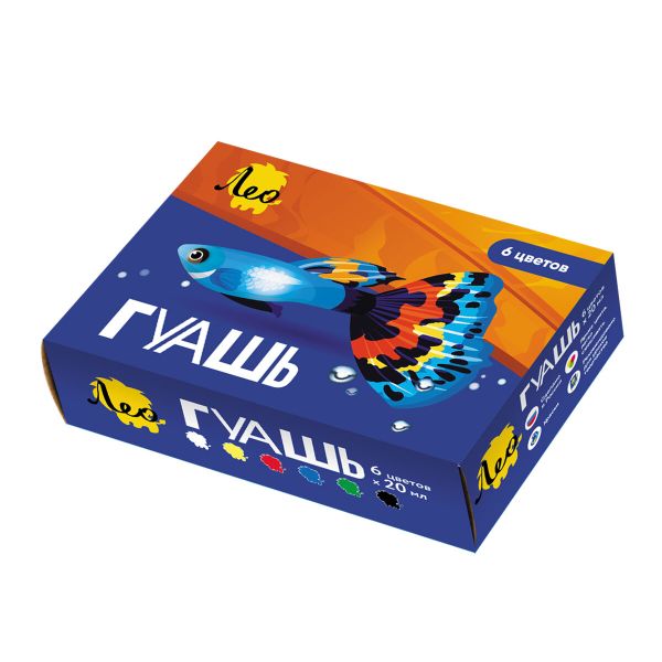 Краска гуашь набор 6 цв.х20 мл, Лео LBG-0106