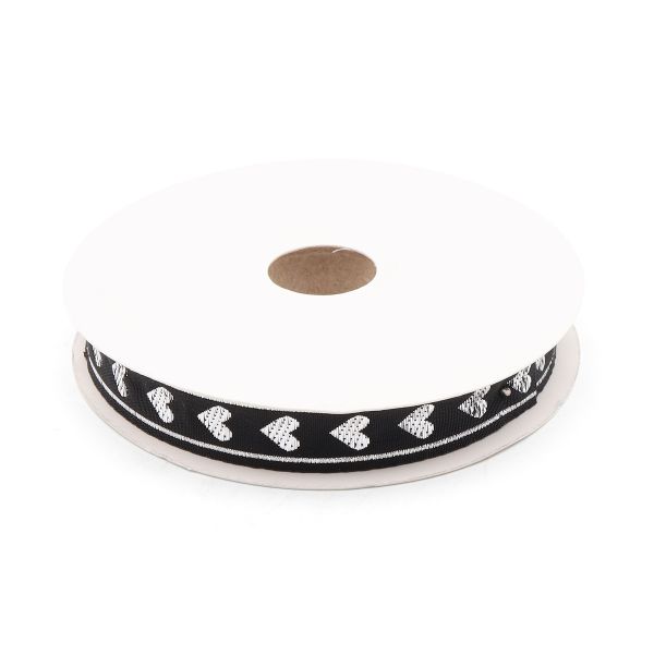 Тесьма декоративная металлизированная Сердечки 15 мм / 25 метров, 15005 черный/серебро
