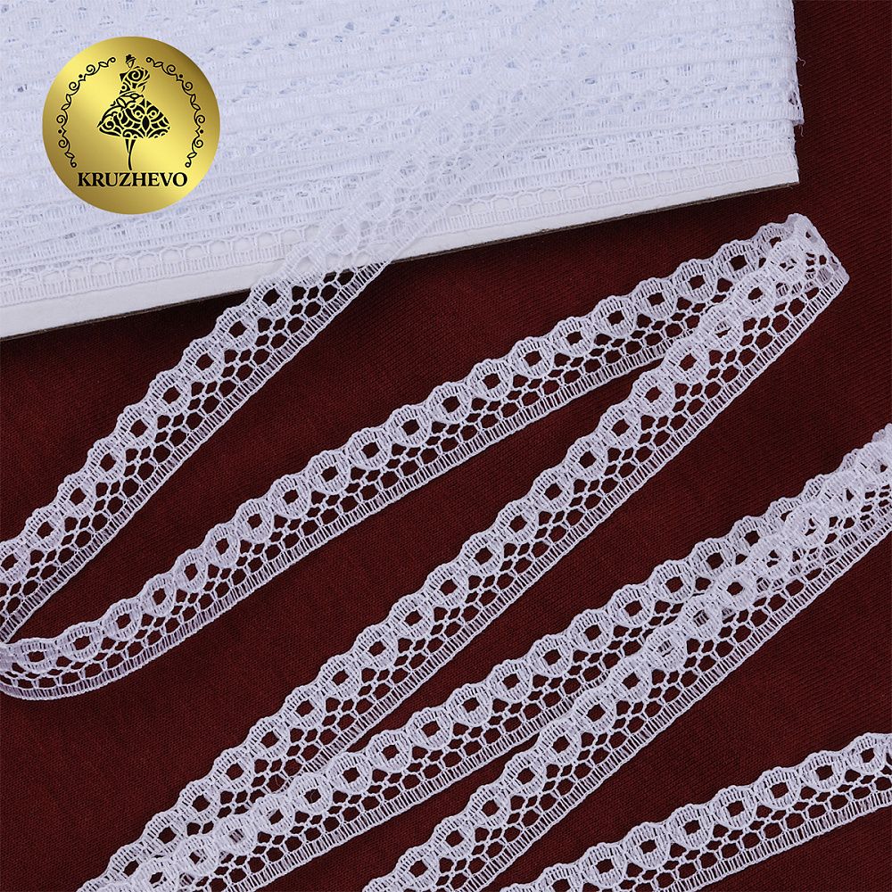Кружево отделочное в стиле "трикотаж" 10 мм, 1665 цв.01 белый, 27.4 м