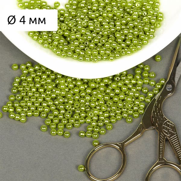 Бусины пластик (перламутр) ⌀4 мм, цв.017 салатовый, уп.50г (1500 шт), Magic4Hobby