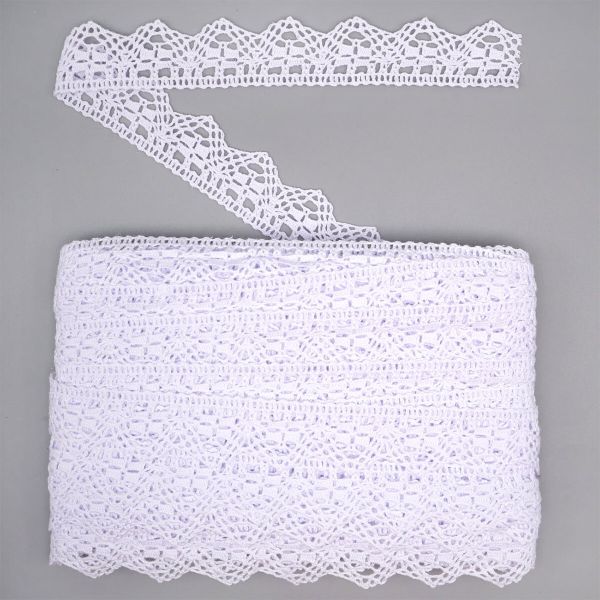 Кружево вязаное (тесьма) хлопковое 30 мм / 25 метров, одностор. (01 белый)