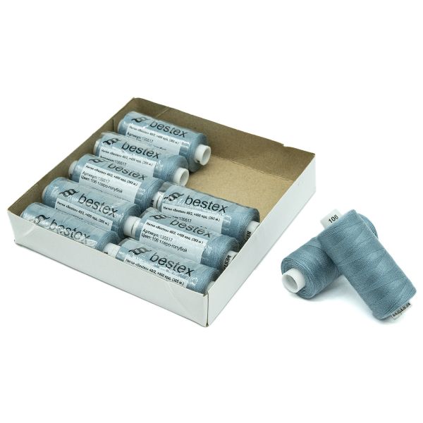 Нитки швейные бытовые Bestex 40/2, 365 м (400 ярд) / 10 кат., 106 серебристо-голубой