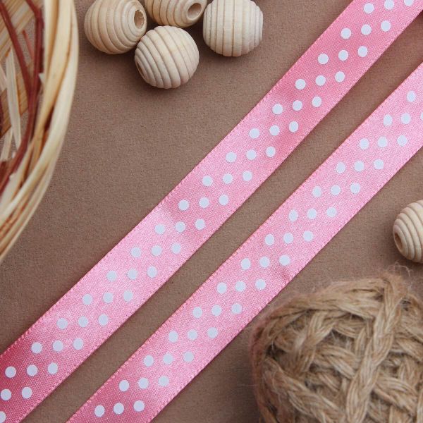 Лента атласная в горошек 15.0 мм / 3 метра, розовый, Globus