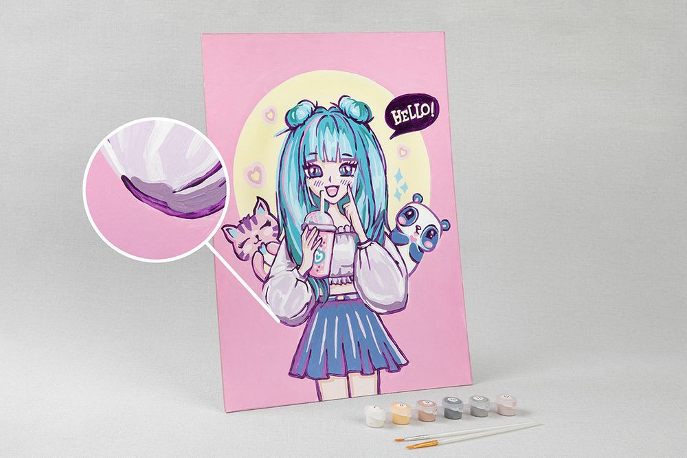 Картина по номерам Фрея, на картоне Девочка в стиле аниме, 40х30 см