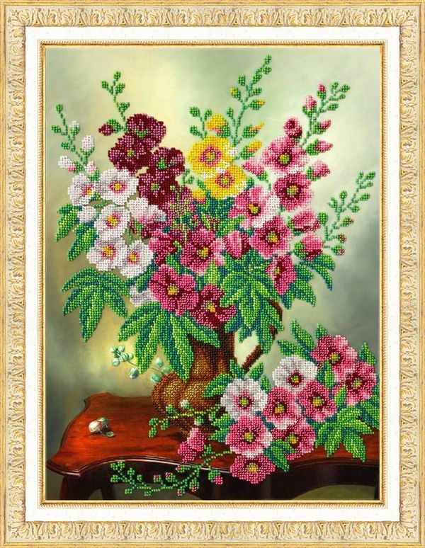 Набор для вышивания бисером Паутинка, Мальвы 28х38 см