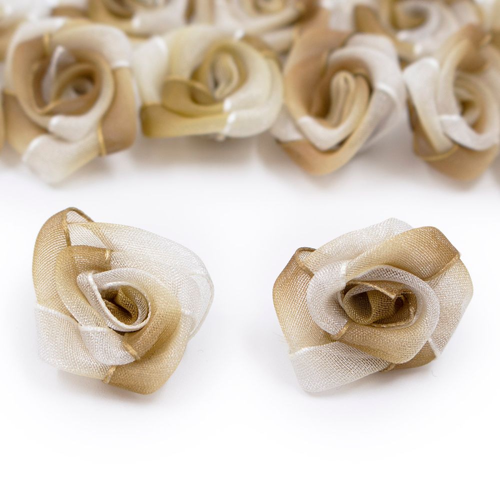 Цветок пришивной органза Роза 25 мм, бежевый, 1 шт
