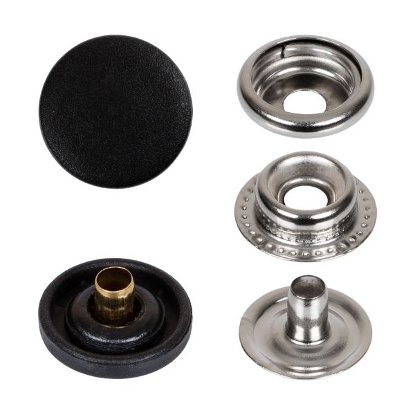 Кнопка Альфа (S-образная) ⌀15.0 мм, 720±20 шт, с пласт. верхом, пластик/нерж., черный, Gamma