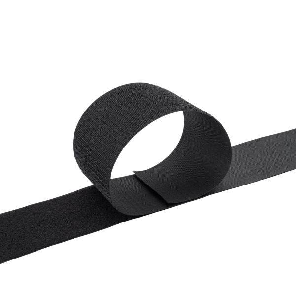 Лента контактная липучка (велкро) пришивная 100 мм / 1 метр, 61,4 гр/м, черный, ПАРА (крючок+петля), качество 