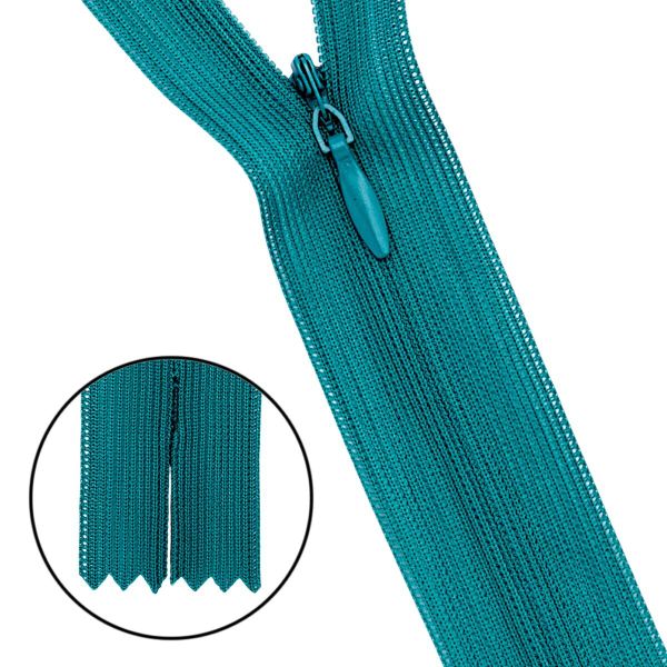 Молния потайная (скрытая) Т3 (3 мм) 1 зам., н/раз., 20 см, нейлон, F257 бирюзовый, 10 шт