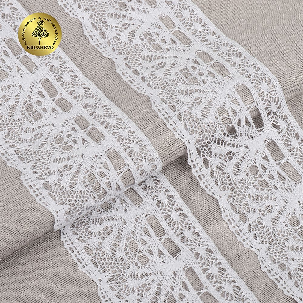 Кружево вязаное (тесьма) 60 мм / 10 метров, D1011, тонкая нить, цв.01 белый, Kruzhevo