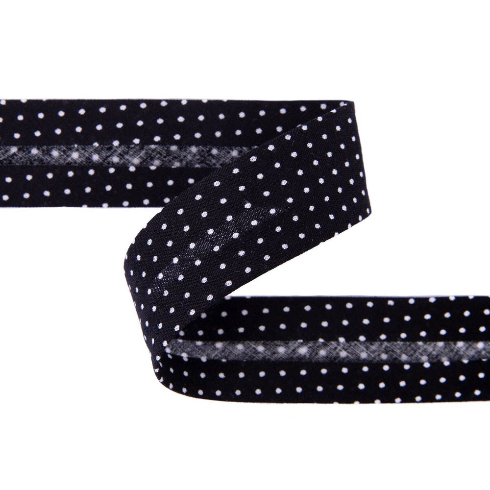 Косая бейка хлопковая 20 мм / 5 шт по 5.4 метра, №113P черный/белый горох, Gamma GBF-20