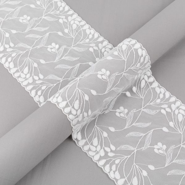 Кружево бельевое эластичное 170 мм / 3±0.2 метра, на сетке, Турция, экрю, Gamma GKME-17002